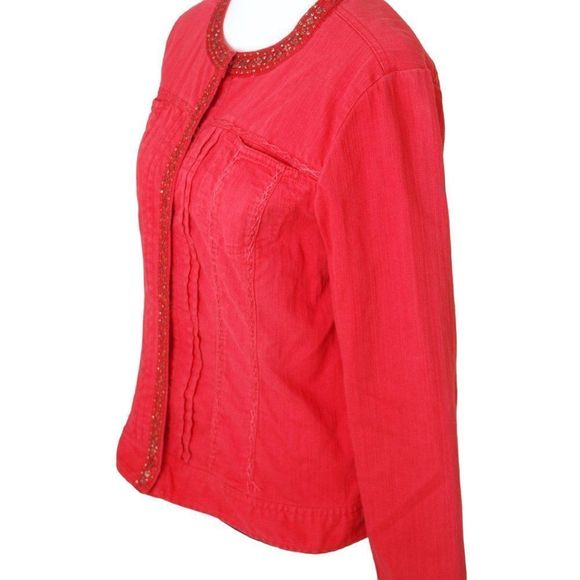 Chicos Statement Jacket In Red Chicos Size 1 - Picture 3 of 10